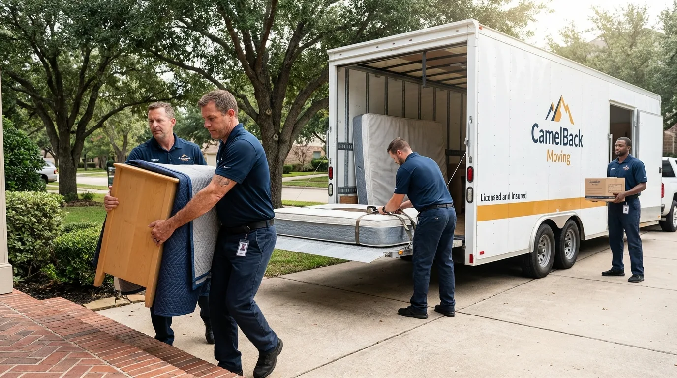 Crew loading residential truck for cross-state move from Earlville, IL