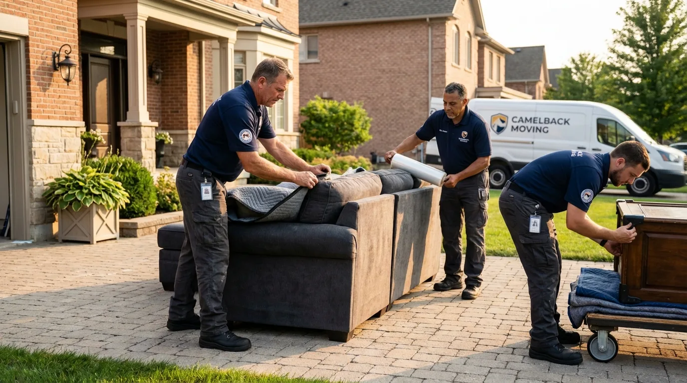Large estate moving crew wrapping furniture in Earlville, IL